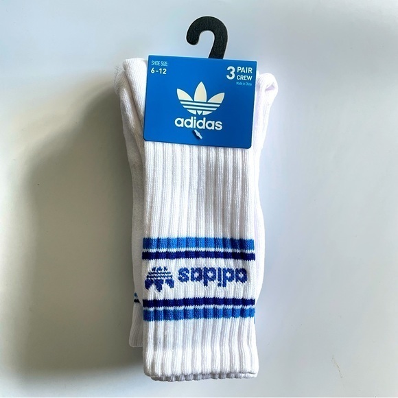 adidas Other - Adidas men’s crew cushioned socks white blue 3 pack size 6-12